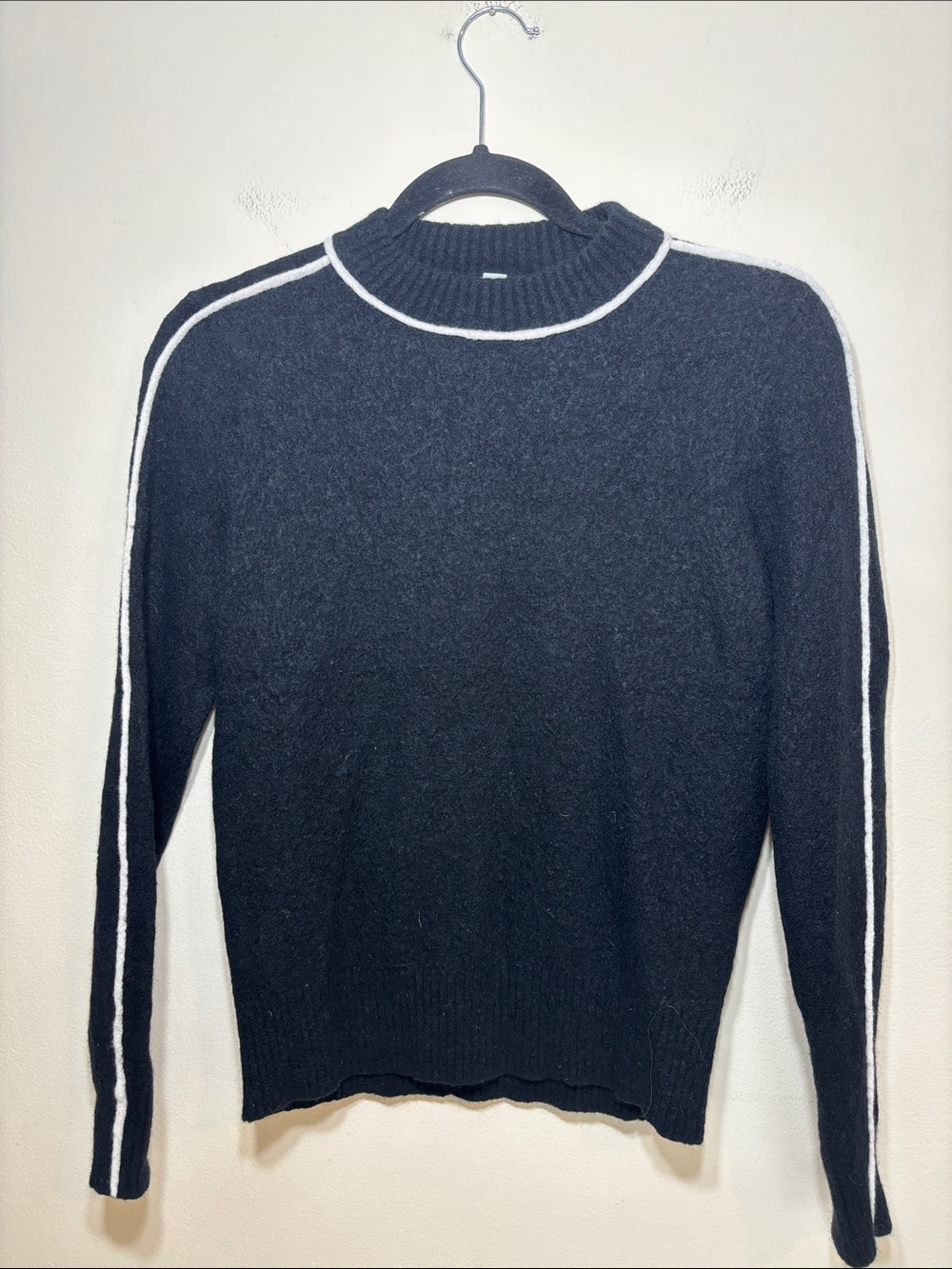 Athleta Black Crewneck Sweater with White Stripe Accents